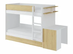 Vente-unique Litera con cama nido 3 x 90 x 190 cm 2 escritorios blanco y natural - DOMATI Color natural claro / Blanco
