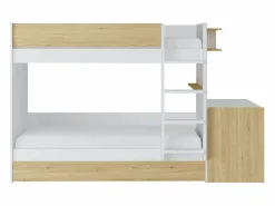 Vente-unique Litera con cama nido 3 x 90 x 190 cm 2 escritorios blanco y natural - DOMATI Color natural claro / Blanco