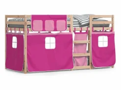 vidaxl Cama Litera|Litera con cortinas madera maciza de pino 75x190 cm