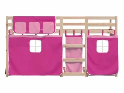 vidaxl Cama Litera|Litera con cortinas madera maciza de pino 75x190 cm