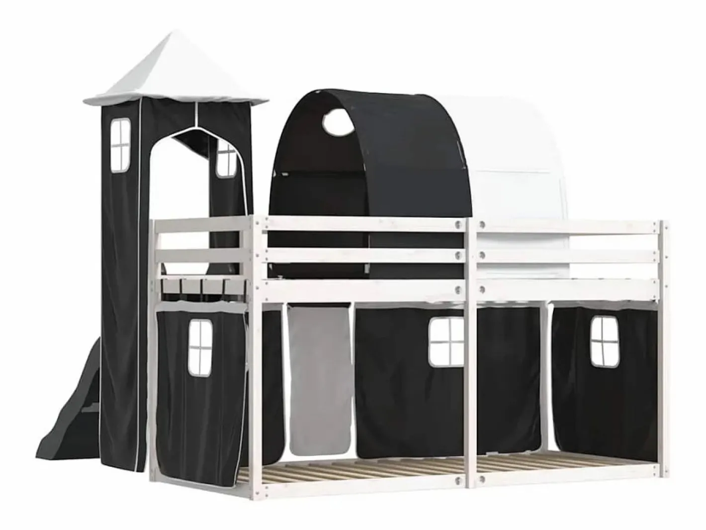 vidaxl Cama Litera|Litera con tobogán y cortinas blanco y 90x200 cm