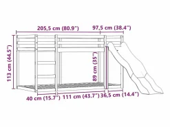 vidaxl Cama Litera|Litera con tobogán y cortinas blanco y 90x200 cm