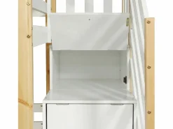 ModernLuxe Cama Litera|Cama Infantil|Litera de madera de pino y MDF - con escalera de almacenaje - 90x200 cm - Blanco y Natural