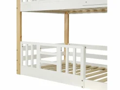 ModernLuxe Cama Litera|Cama Infantil|Litera de madera de pino y MDF - con escalera de almacenaje - 90x200 cm - Blanco y Natural