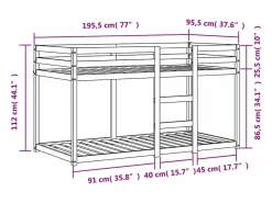 Litera de madera maciza de pino marrón cera 90x190 cm^vidaxl