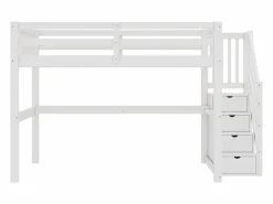 Litera de 90x200 cm + 140x200 cm con barandilla, cajones y escritorio bajo la cama, diseño moderno, pino, (255x237,5x150 cm)^ Sale