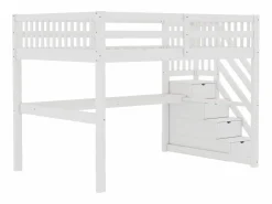 Litera de 90x200 cm + 140x200 cm con barandilla, cajones y escritorio bajo la cama, diseño moderno, pino, (255x237,5x150 cm)^ Sale