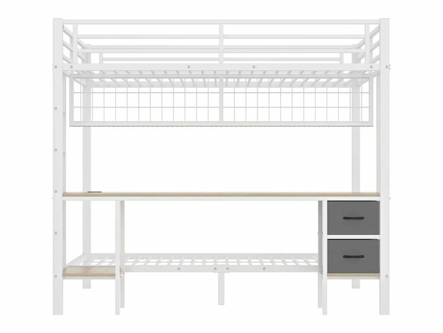 Hauss Spole Cama Litera|Litera de 90x200 cm y 140x200 cm con 2 cajones, escritorio, LED y puertos USB, blanca