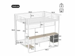 Hauss Spole Cama Litera|Litera de 90x200 cm y 140x200 cm con 2 cajones, escritorio, LED y puertos USB, blanca