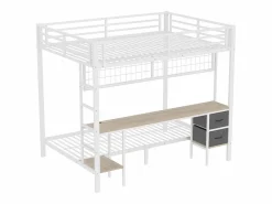 Hauss Spole Cama Litera|Litera de 90x200 cm y 140x200 cm con 2 cajones, escritorio, LED y puertos USB, blanca