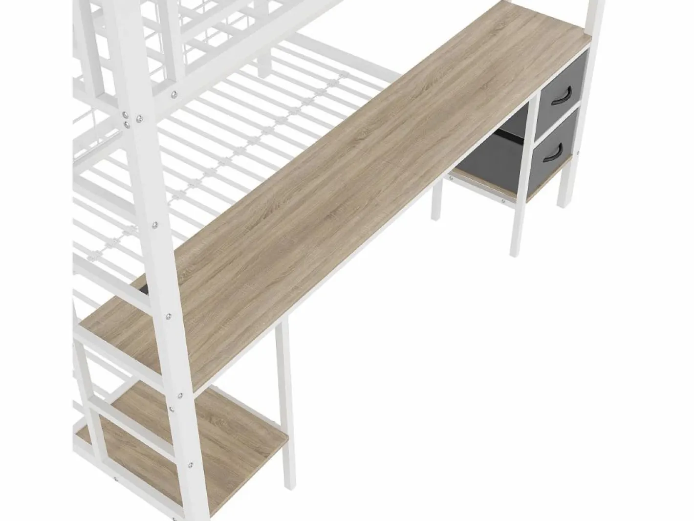 Hauss Spole Cama Litera|Litera de 90x200 cm y 140x200 cm con 2 cajones, escritorio, LED y puertos USB, blanca
