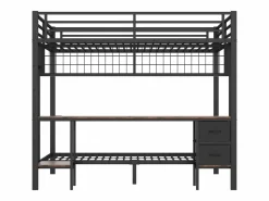 Litera de 90x200 cm y 140x200 cm con 2 cajones, escritorio, LED y puertos USB, negra^Hauss Spole Best