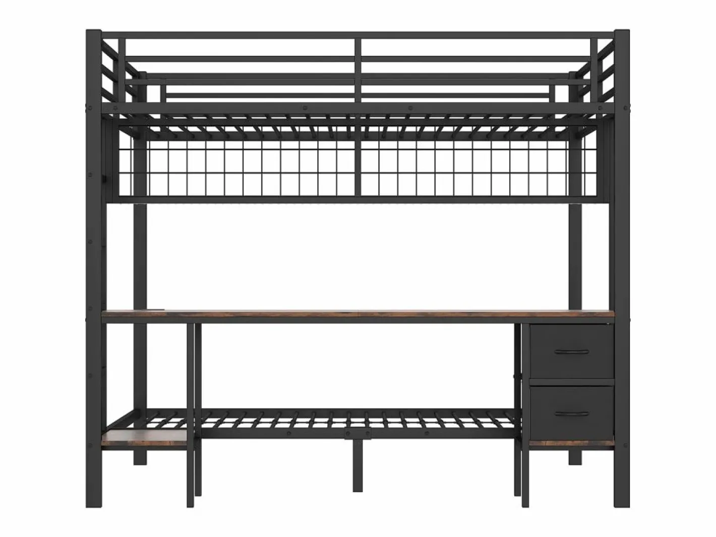 Litera de 90x200 cm y 140x200 cm con 2 cajones, escritorio, LED y puertos USB, negra^Hauss Spole Best