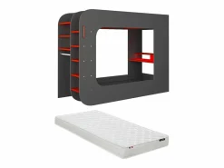 Litera gamer 90 x 200 cm con escritorio LEDs Antracita y rojo con colchón WARRIOR^Vente-unique Sale