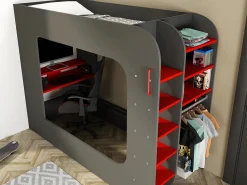 Litera gamer 90 x 200 cm con escritorio LEDs Antracita y rojo con colchón WARRIOR^Vente-unique Sale