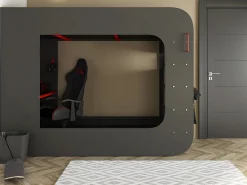 Litera gamer 90 x 200 cm con escritorio LEDs Antracita y rojo con colchón WARRIOR^Vente-unique Sale