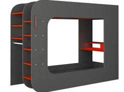 Litera gamer 90 x 200 cm con escritorio LEDs Antracita y rojo con colchón WARRIOR^Vente-unique Sale