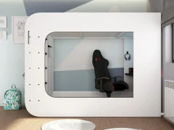 Vente-unique Cama Alta|Litera gamer 90 x 200 cm con escritorio LEDs Antracita y rojo + colchón - WARRIOR