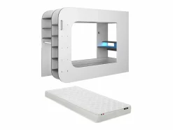 Vente-unique Cama Alta|Litera gamer 90 x 200 cm con escritorio LEDs Antracita y rojo + colchón - WARRIOR