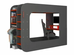 Litera gamer 90 x 200 cm escritorio y compartimentos LEDs Antracita y rojo WARRIOR^Vente-unique Sale