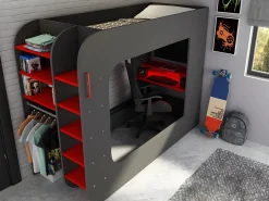 Litera gamer 90 x 200 cm escritorio y compartimentos LEDs Antracita y rojo WARRIOR^Vente-unique Sale