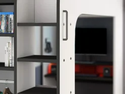 Vente-unique Litera gamer 90 x 200 cm escritorio y organizadores LEDs blanco y antracita - WARRIOR Gris antracita / Blanco