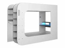 Vente-unique Litera gamer 90 x 200 cm escritorio y organizadores LEDs blanco y antracita - WARRIOR Gris antracita / Blanco