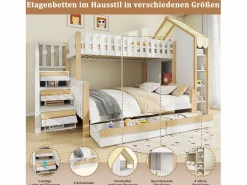 Merax Litera infantil - 90 x 200 cm + 140 x 200 cm - con escalera de almacenaje + 2 cajones - madera - blanco + natural Multicolor Outlet