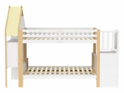 Merax Litera infantil - 90 x 200 cm + 140 x 200 cm - con escalera de almacenaje + 2 cajones - madera - blanco + natural Multicolor Outlet