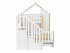 Merax Litera infantil - 90 x 200 cm + 140 x 200 cm - con escalera de almacenaje + 2 cajones - madera - blanco + natural Multicolor Outlet
