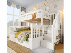 Merax Cama Litera|Litera infantil - 90 x 200 cm + 140 x 200 cm - con almacenaje hidráulico y escalera de almacenaje - madera -