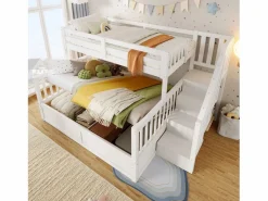 Merax Cama Litera|Litera infantil - 90 x 200 cm + 140 x 200 cm - con almacenaje hidráulico y escalera de almacenaje - madera -