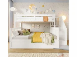 Merax Cama Litera|Litera infantil - 90 x 200 cm + 140 x 200 cm - con almacenaje hidráulico y escalera de almacenaje - madera -