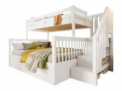 Merax Cama Litera|Litera infantil - 90 x 200 cm + 140 x 200 cm - con almacenaje hidráulico y escalera de almacenaje - madera -
