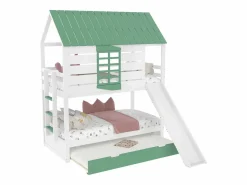 Merax Cama Litera|Litera infantil - 2 x 90 x 200 cm + 90 x 190 cm - con tobogán + cama nido - MDF + pino -