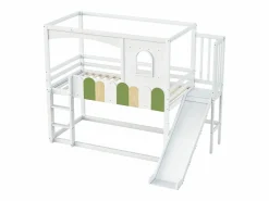 Litera infantil - 2 x 90 x 200 cm - forma de casa - con ventanas + tobogán + escalera - madera -^Merax Discount