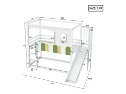 Litera infantil - 2 x 90 x 200 cm - forma de casa - con ventanas + tobogán + escalera - madera -^Merax Discount
