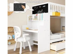 Merax Cama Litera|Cama Con Almacenaje|Litera infantil - 2 x 90 x 200 cm - con cajones + escalera de almacenaje + escritorio - pino macizo -