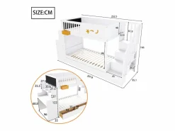 Merax Cama Litera|Cama Con Almacenaje|Litera infantil - 2 x 90 x 200 cm - con cajones + escalera de almacenaje + escritorio - pino macizo -