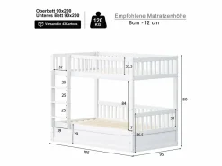 Litera infantil 90×200 cm - Madera maciza - Cama con almacenamiento inferior - (colchón no incluido)^ModernLuxe Discount