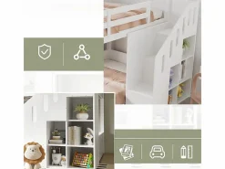 Litera infantil - 2x90x200 cm - con taquilla y barandilla - (sin colchón)^ModernLuxe Hot