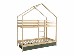 Sweeek Cama Montessori|Litera infantil cabaña pino natural somier de láminas y cajones, 190cm