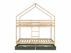 Sweeek Cama Montessori|Litera infantil cabaña pino natural somier de láminas y cajones, 190cm