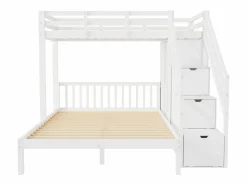 ModernLuxe Cama Litera|Litera infantil 90x200 cm + 140x200 cm - con armario y escalera almacenaje - en madera maciza y MDF -