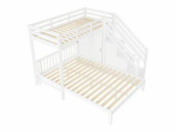 ModernLuxe Cama Litera|Litera infantil 90x200 cm + 140x200 cm - con armario y escalera almacenaje - en madera maciza y MDF -