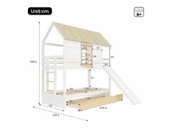 Litera infantil 90x200cm - con tobogán y cama nido - blanco + natural (sin colchón)^ModernLuxe Hot