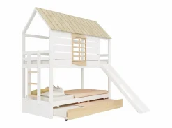 Litera infantil 90x200cm - con tobogán y cama nido - blanco + natural (sin colchón)^ModernLuxe Hot