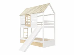 Litera infantil 90x200cm - con tobogán y cama nido - blanco + natural (sin colchón)^ModernLuxe Hot