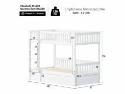 Hauss Spole Litera infantil 90x200cm, blanca, con almacenaje hidráulico, estructura de cama incluida (sin colchón) Blanco Clearance