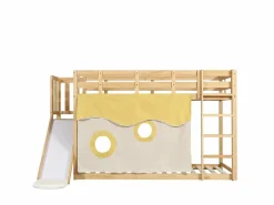 Hauss Spole Litera infantil 90x200cm con escalera, cortinas y tobogán - Madera de pino y MDF - Color natural Color natural claro Outlet